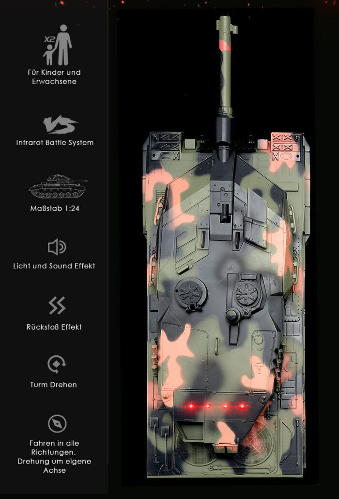 RC Panzer Deutscher Leopard A5 1:24 mit Schuss und Sound 809 mit IR-Battle - Image 6