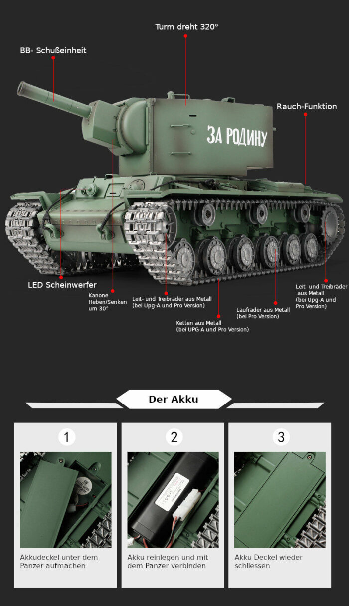 RC Panzer Russicher KV-2 Heng Long 1:16 mit R&S, Metallgetriebe (Stahl) und Metallketten -2,4Ghz -V 7.0 - PRO mit RRZ - Image 10