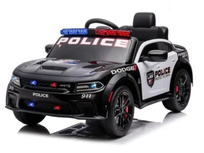 Home kinderfahrzeug – elektro auto „dodge polizei“ lizenziert – 12v akku,2 motoren 2,4ghz + ledersitz, mp3