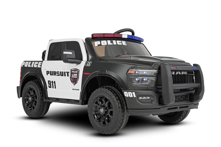 elektro kinderauto polizei dodge ram 2500 „rebel“ 24v mit ledersitz, 2 sitzer und eva reifen elektro kinderauto polizei dodge ram 2500 „rebel“ 24v mit ledersitz, 2 sitzer und eva reifen