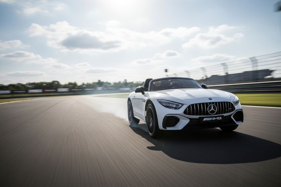 kinderfahrzeug – elektro auto „mercedes sl63 amg“ – lizenziert – 24v akku, 4 motoren, 2,4ghz fernsteuerung, mp3 + ledersitz + eva lackiert weiss kinderfahrzeug – elektro auto „mercedes sl63 amg“ – lizenziert – 24v akku, 4 motoren, 2,4ghz fernsteuerung, mp3 + ledersitz + eva lackiert weiss