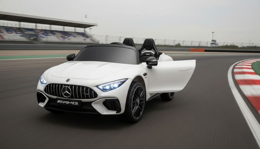 kinderfahrzeug – elektro auto „mercedes sl63 amg“ – lizenziert – 24v akku, 4 motoren, 2,4ghz fernsteuerung, mp3 + ledersitz + eva lackiert weiss kinderfahrzeug – elektro auto „mercedes sl63 amg“ – lizenziert – 24v akku, 4 motoren, 2,4ghz fernsteuerung, mp3 + ledersitz + eva lackiert weiss